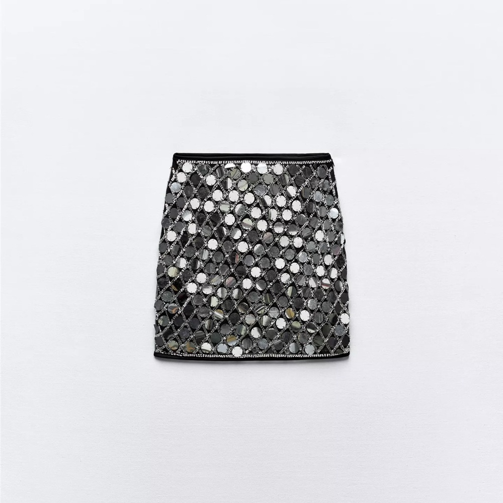 Zara Black & Silver Mini Skirt